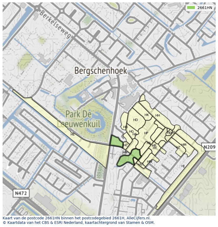 Afbeelding van het postcodegebied 2661 HN op de kaart.