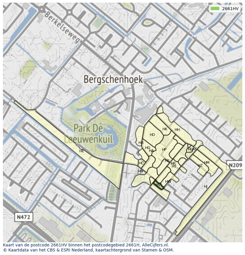 Afbeelding van het postcodegebied 2661 HV op de kaart.