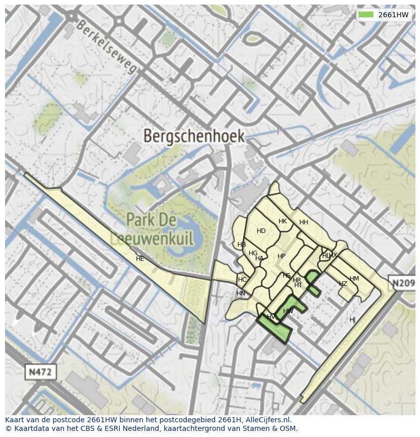 Afbeelding van het postcodegebied 2661 HW op de kaart.
