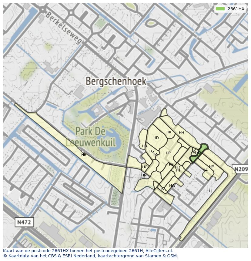Afbeelding van het postcodegebied 2661 HX op de kaart.