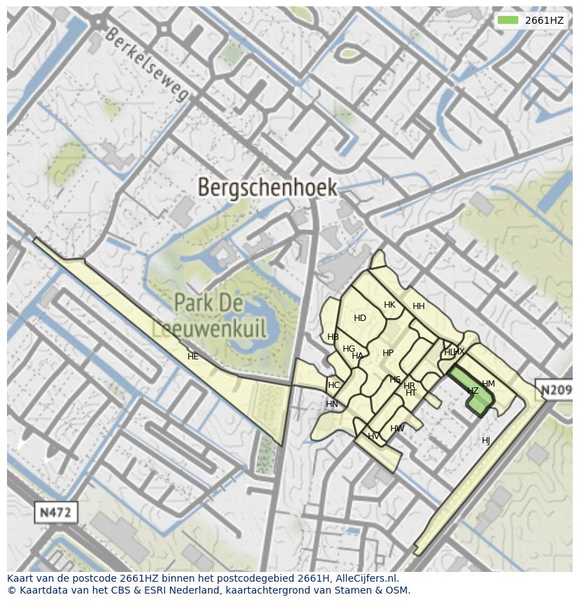 Afbeelding van het postcodegebied 2661 HZ op de kaart.