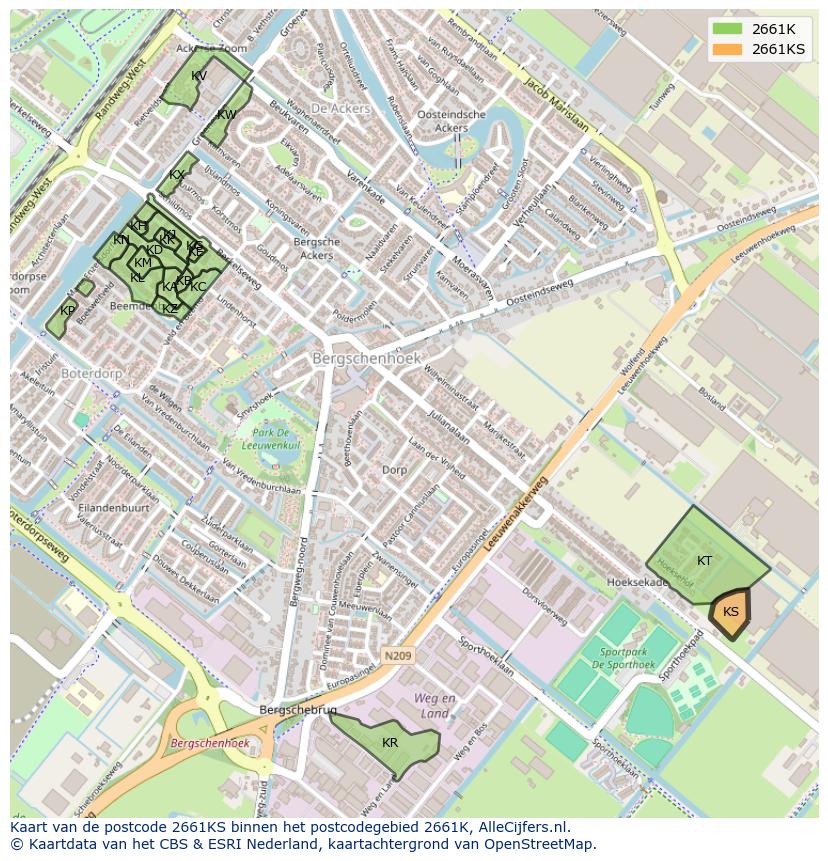 Afbeelding van het postcodegebied 2661 KS op de kaart.