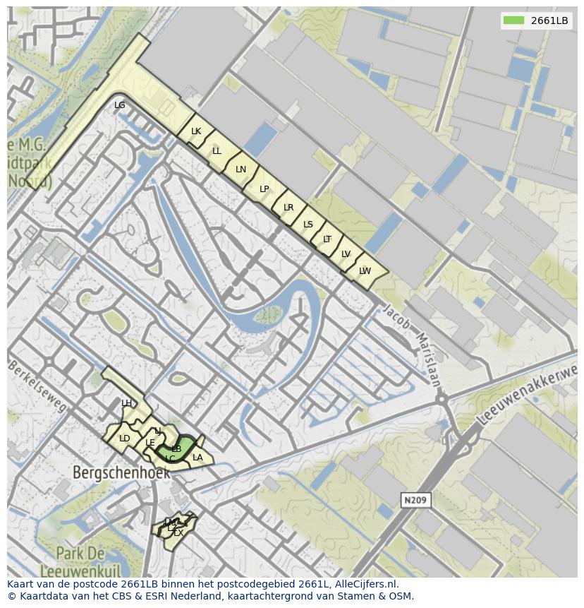 Afbeelding van het postcodegebied 2661 LB op de kaart.