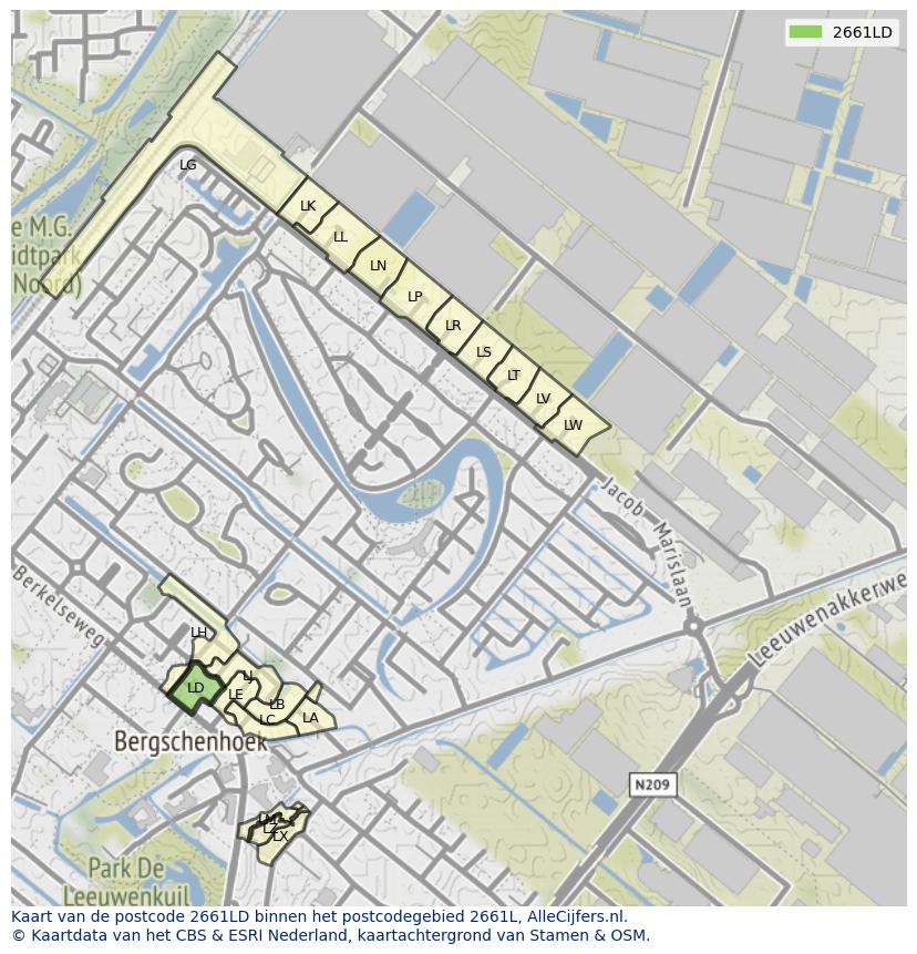 Afbeelding van het postcodegebied 2661 LD op de kaart.