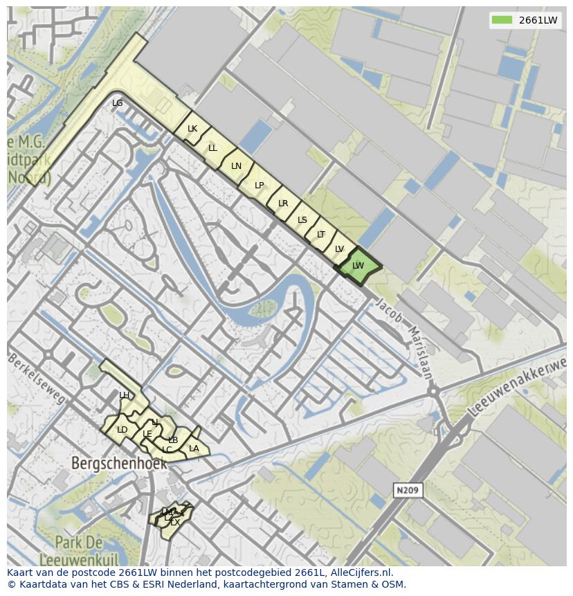 Afbeelding van het postcodegebied 2661 LW op de kaart.