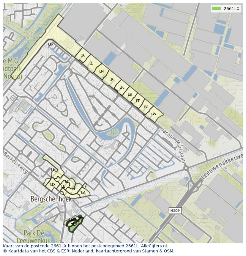 Afbeelding van het postcodegebied 2661 LX op de kaart.