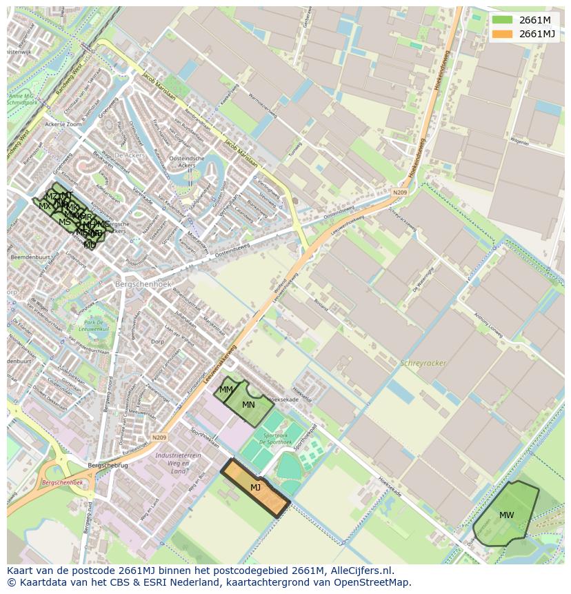 Afbeelding van het postcodegebied 2661 MJ op de kaart.