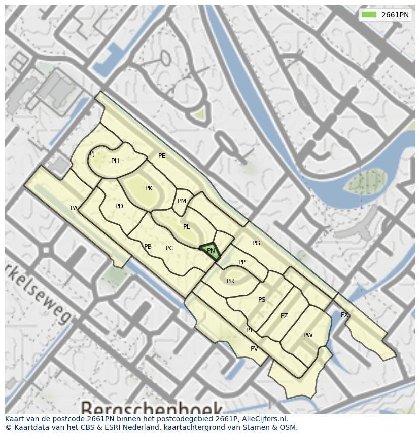 Afbeelding van het postcodegebied 2661 PN op de kaart.