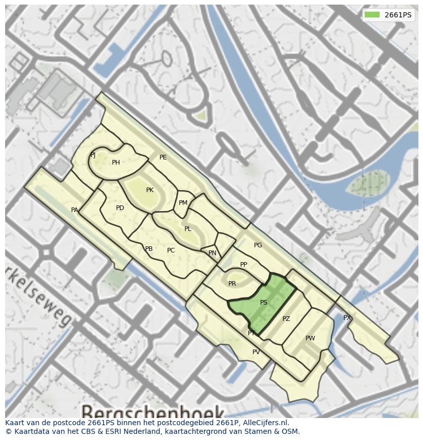 Afbeelding van het postcodegebied 2661 PS op de kaart.