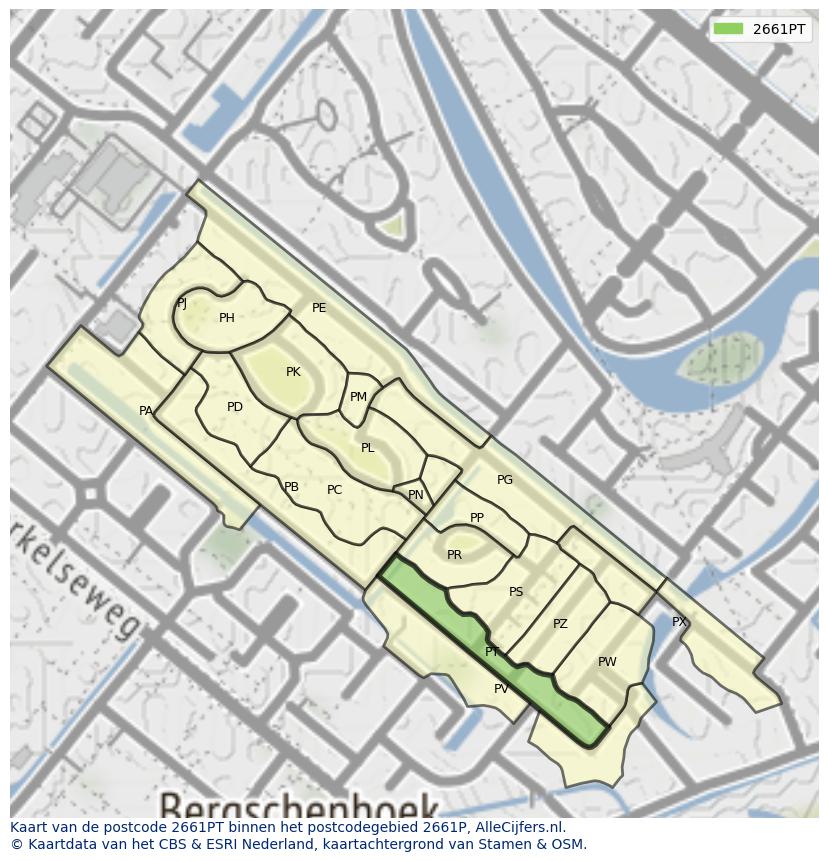 Afbeelding van het postcodegebied 2661 PT op de kaart.