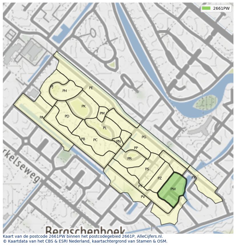 Afbeelding van het postcodegebied 2661 PW op de kaart.