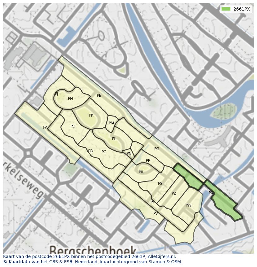 Afbeelding van het postcodegebied 2661 PX op de kaart.