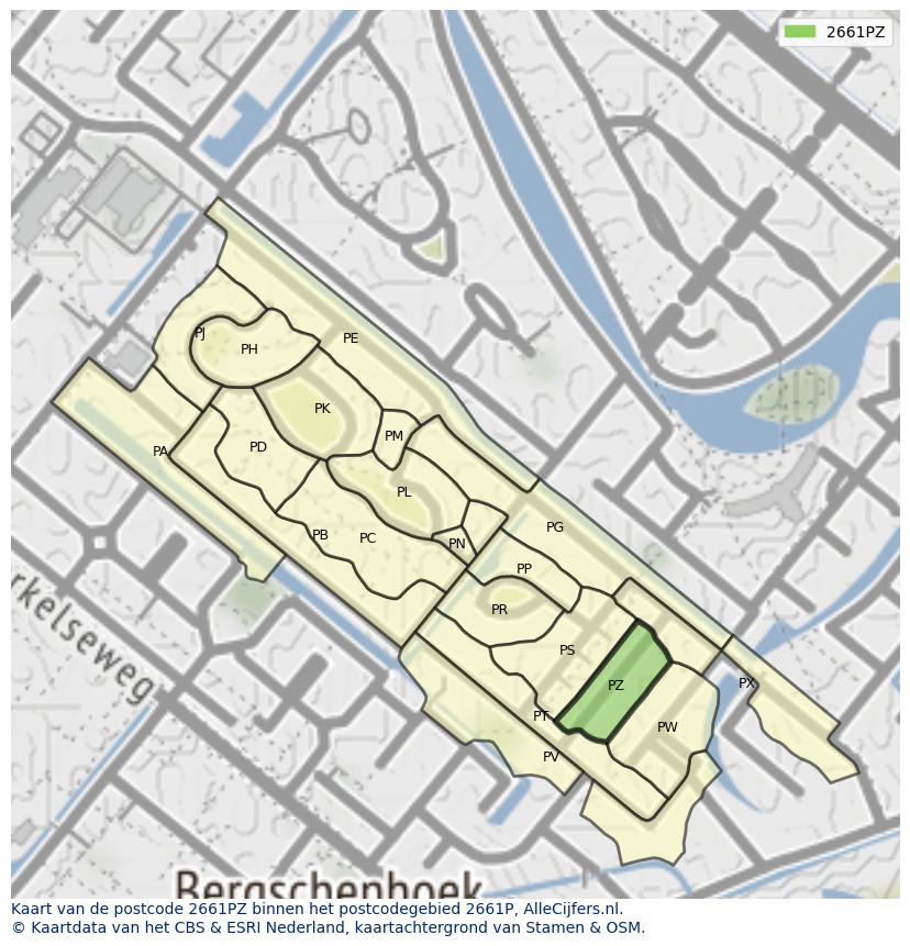 Afbeelding van het postcodegebied 2661 PZ op de kaart.