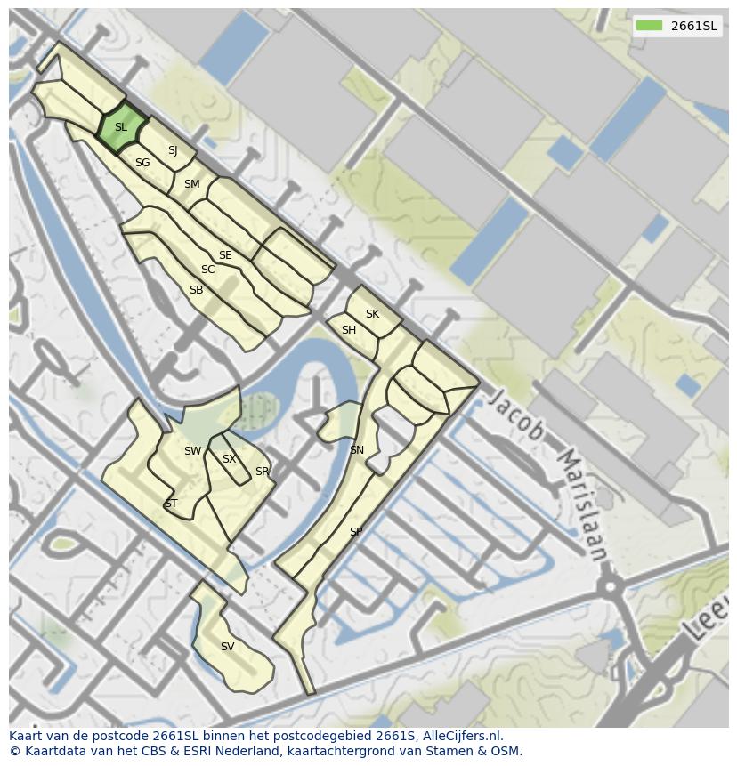 Afbeelding van het postcodegebied 2661 SL op de kaart.