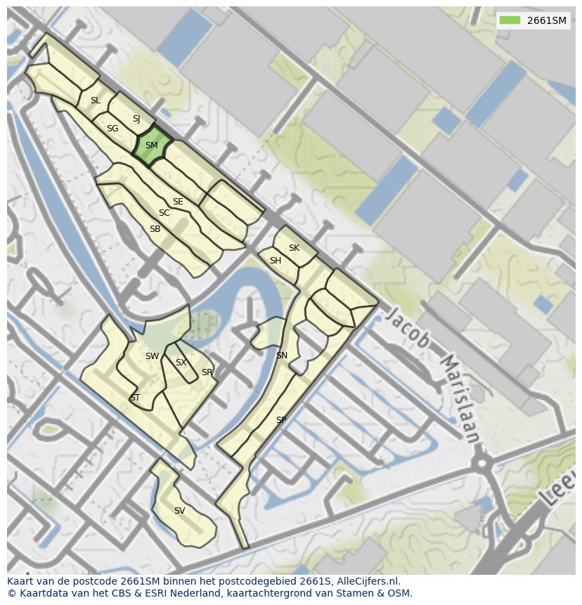 Afbeelding van het postcodegebied 2661 SM op de kaart.