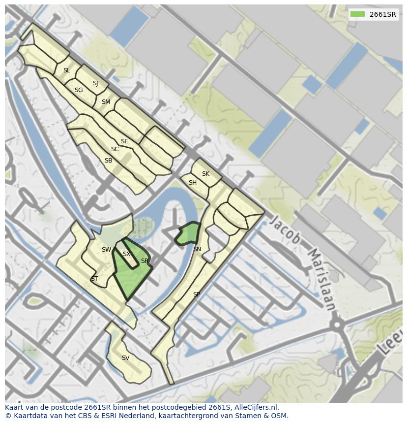 Afbeelding van het postcodegebied 2661 SR op de kaart.