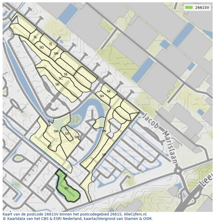 Afbeelding van het postcodegebied 2661 SV op de kaart.