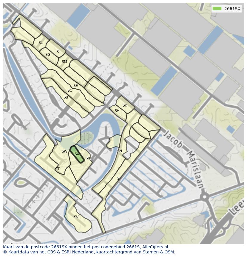 Afbeelding van het postcodegebied 2661 SX op de kaart.