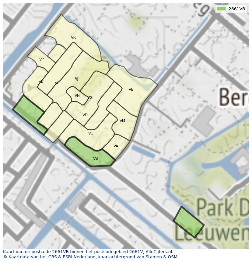 Afbeelding van het postcodegebied 2661 VB op de kaart.