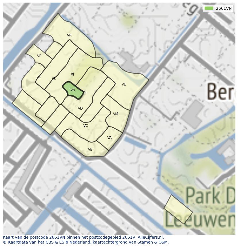 Afbeelding van het postcodegebied 2661 VN op de kaart.