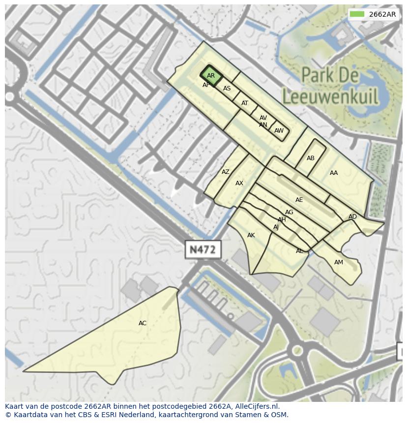 Afbeelding van het postcodegebied 2662 AR op de kaart.