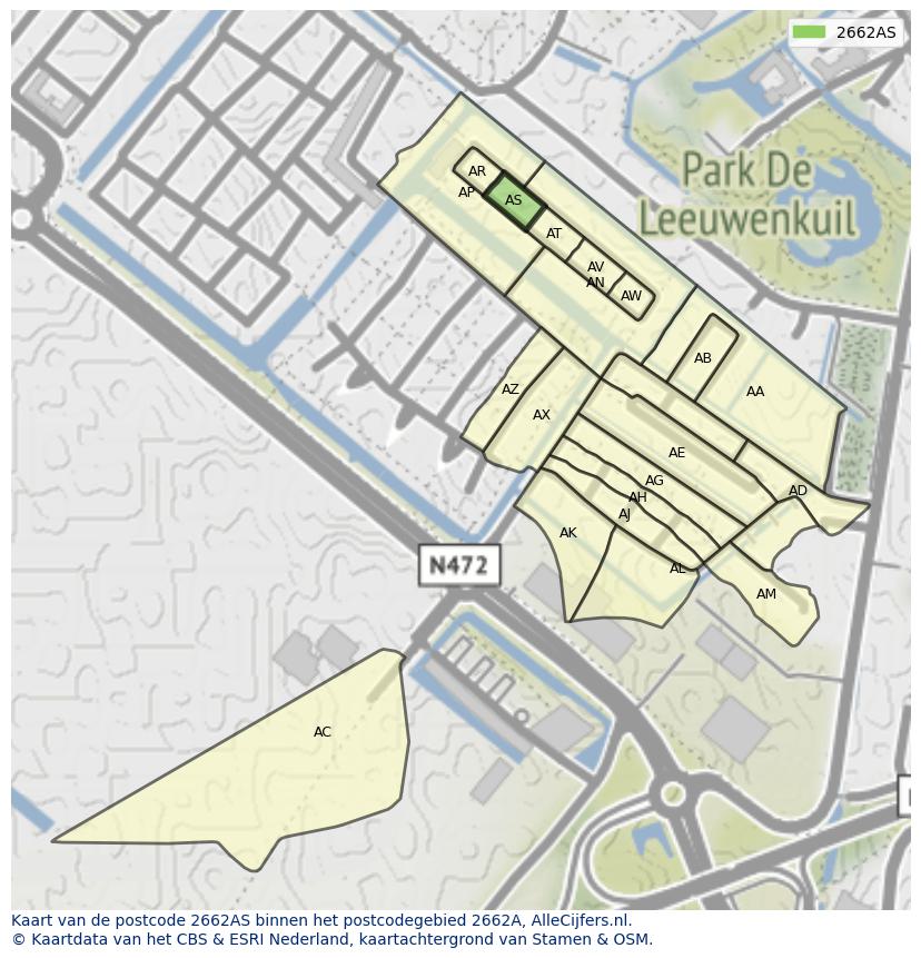 Afbeelding van het postcodegebied 2662 AS op de kaart.