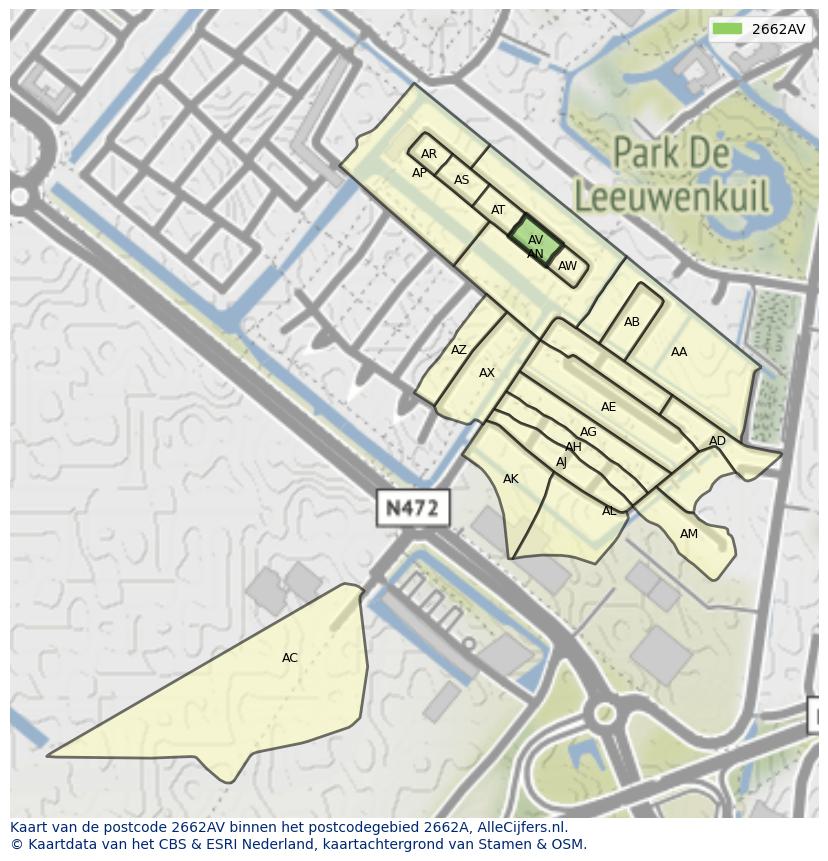 Afbeelding van het postcodegebied 2662 AV op de kaart.