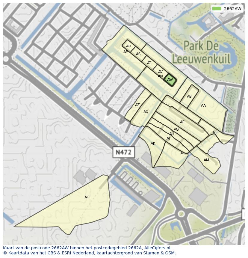Afbeelding van het postcodegebied 2662 AW op de kaart.
