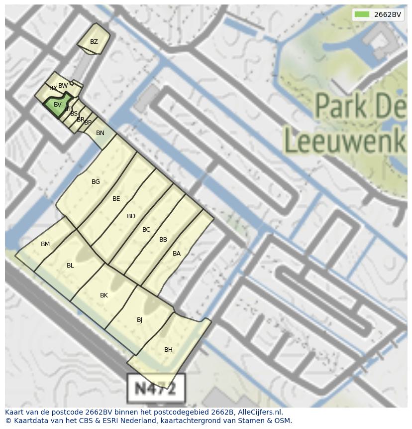 Afbeelding van het postcodegebied 2662 BV op de kaart.