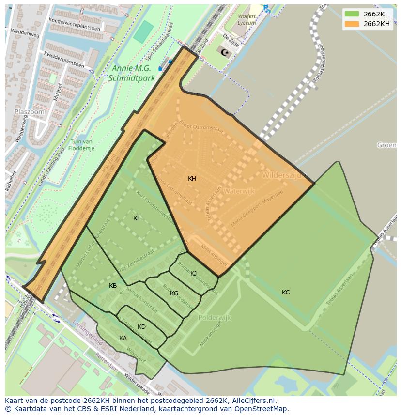 Afbeelding van het postcodegebied 2662 KH op de kaart.