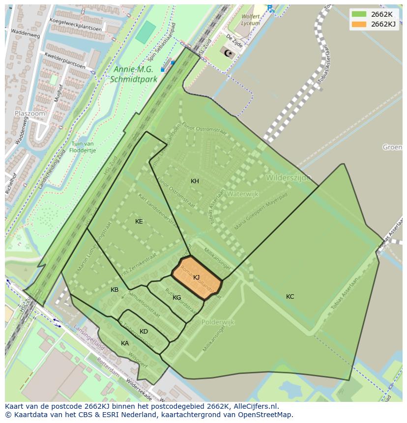 Afbeelding van het postcodegebied 2662 KJ op de kaart.