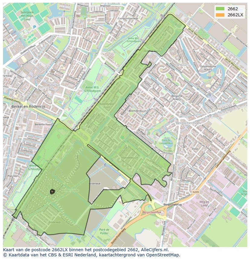 Afbeelding van het postcodegebied 2662 LX op de kaart.
