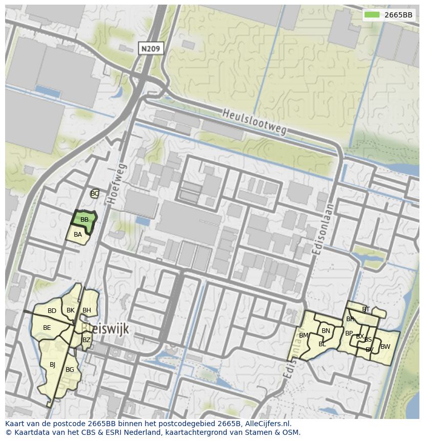 Afbeelding van het postcodegebied 2665 BB op de kaart.