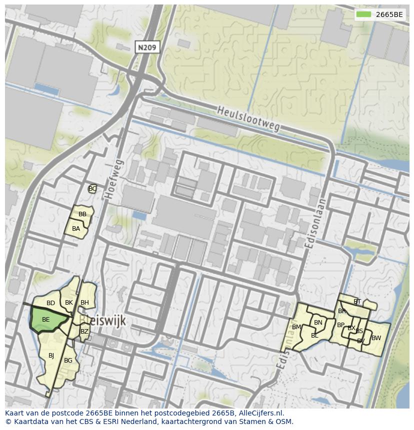 Afbeelding van het postcodegebied 2665 BE op de kaart.