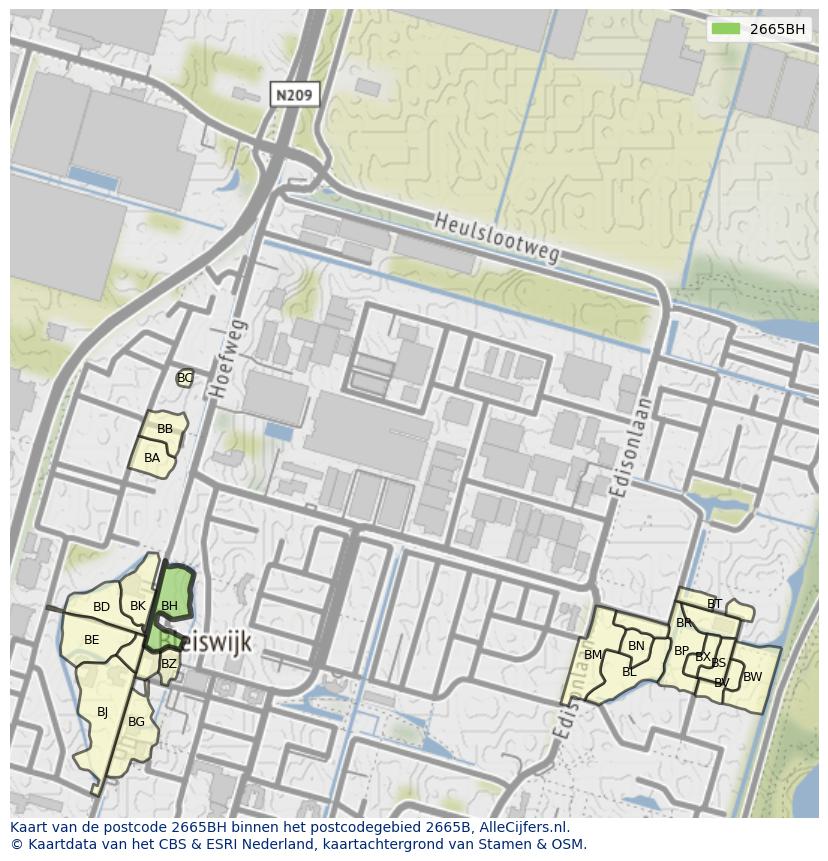 Afbeelding van het postcodegebied 2665 BH op de kaart.