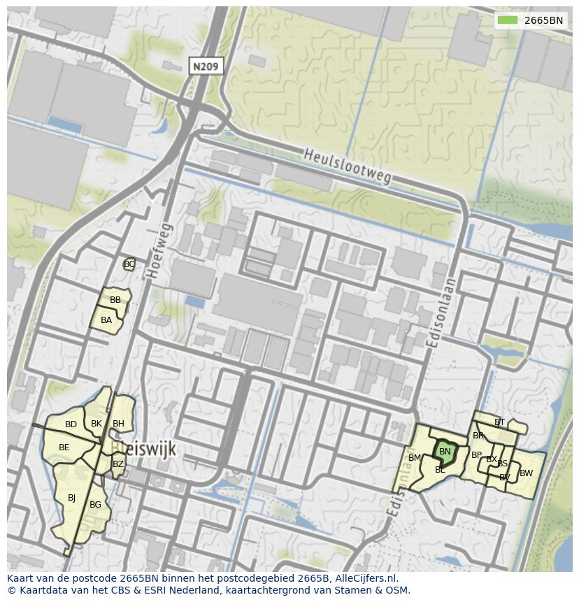 Afbeelding van het postcodegebied 2665 BN op de kaart.