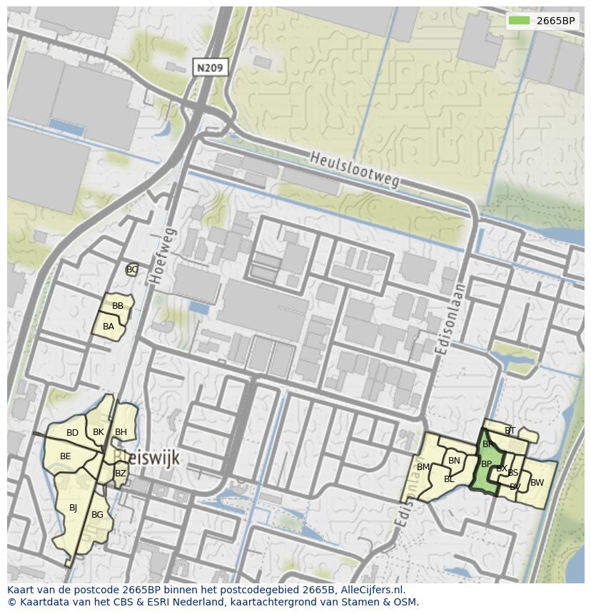 Afbeelding van het postcodegebied 2665 BP op de kaart.