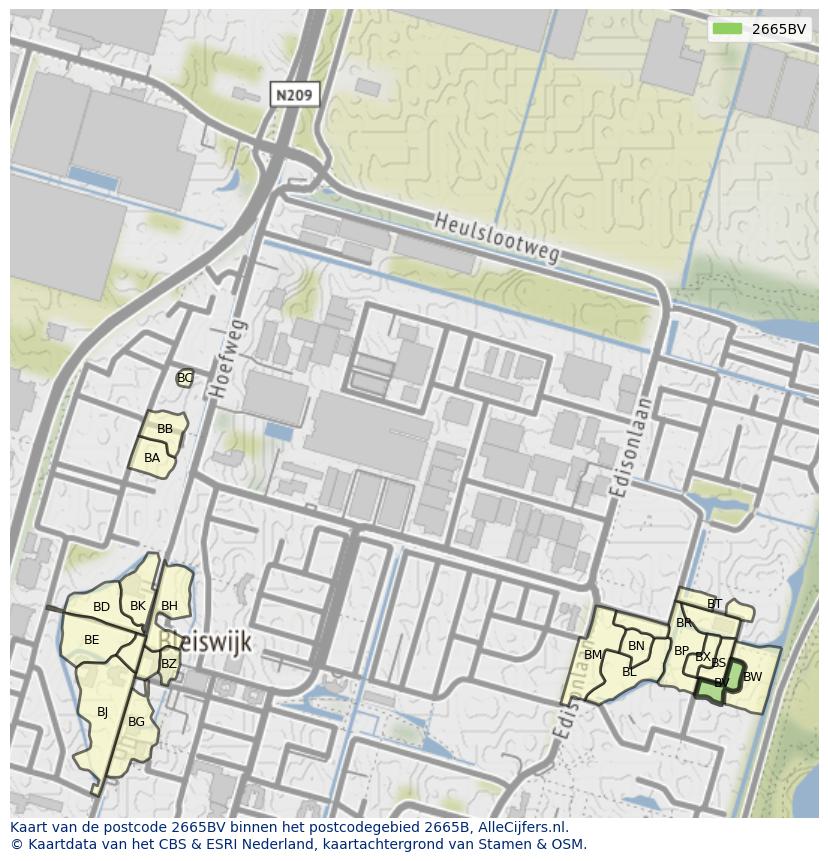Afbeelding van het postcodegebied 2665 BV op de kaart.