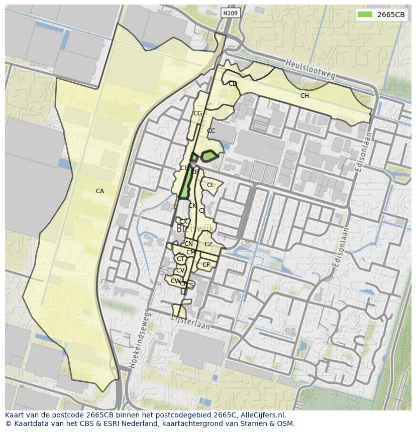 Afbeelding van het postcodegebied 2665 CB op de kaart.