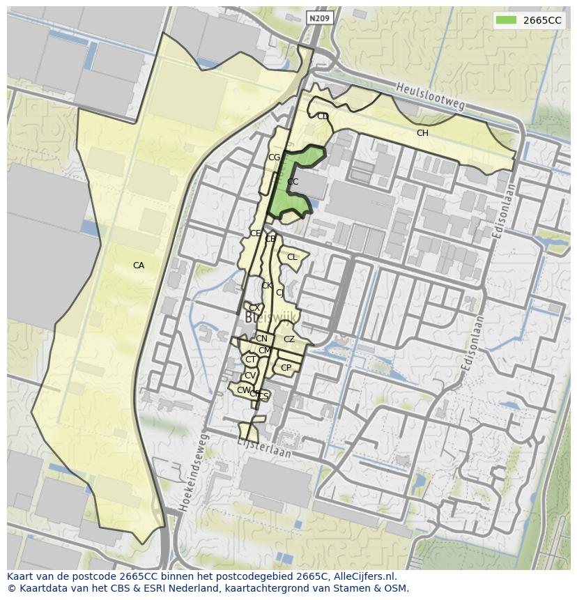 Afbeelding van het postcodegebied 2665 CC op de kaart.