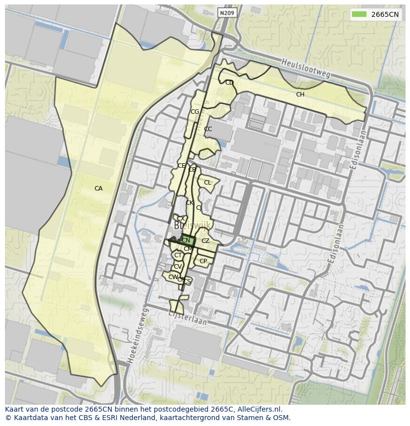 Afbeelding van het postcodegebied 2665 CN op de kaart.