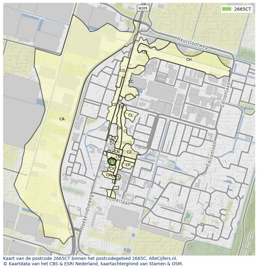 Afbeelding van het postcodegebied 2665 CT op de kaart.