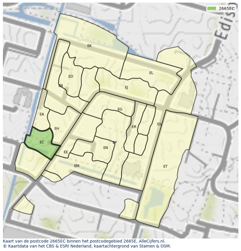 Afbeelding van het postcodegebied 2665 EC op de kaart.
