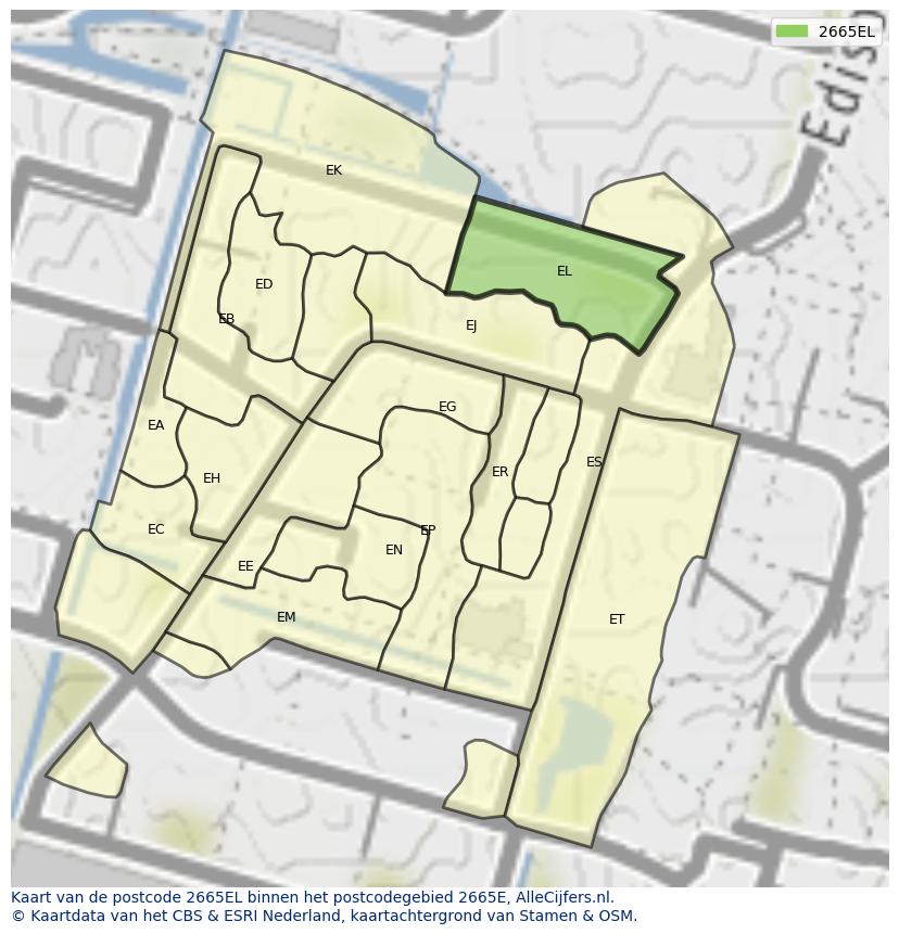 Afbeelding van het postcodegebied 2665 EL op de kaart.