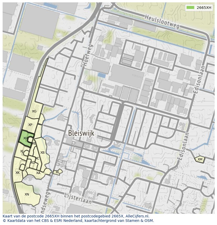 Afbeelding van het postcodegebied 2665 XH op de kaart.