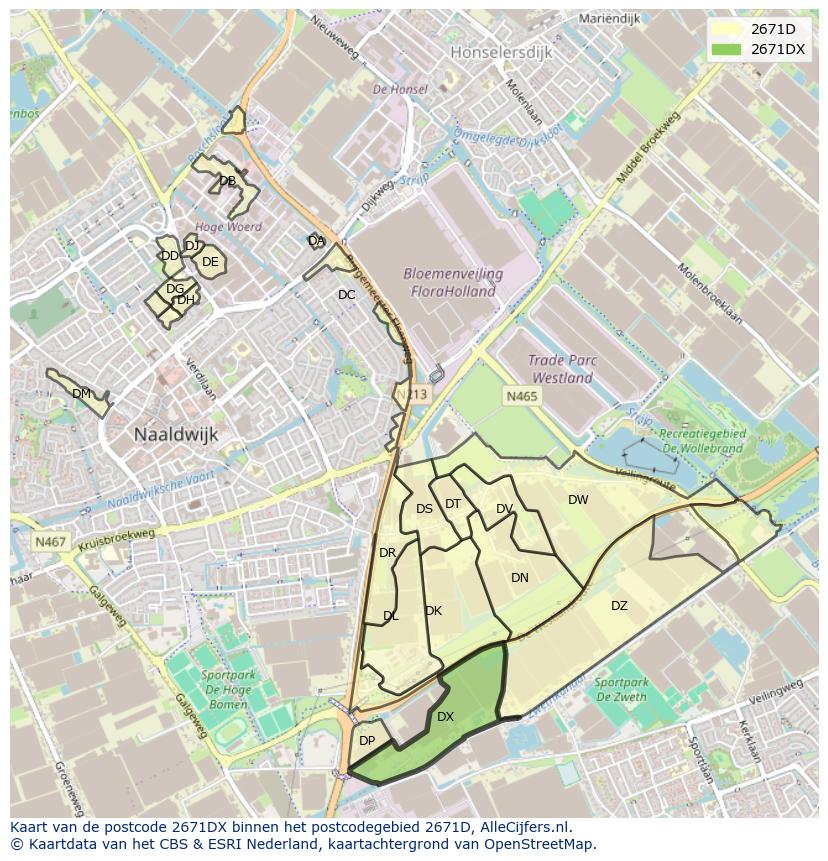 Afbeelding van het postcodegebied 2671 DX op de kaart.