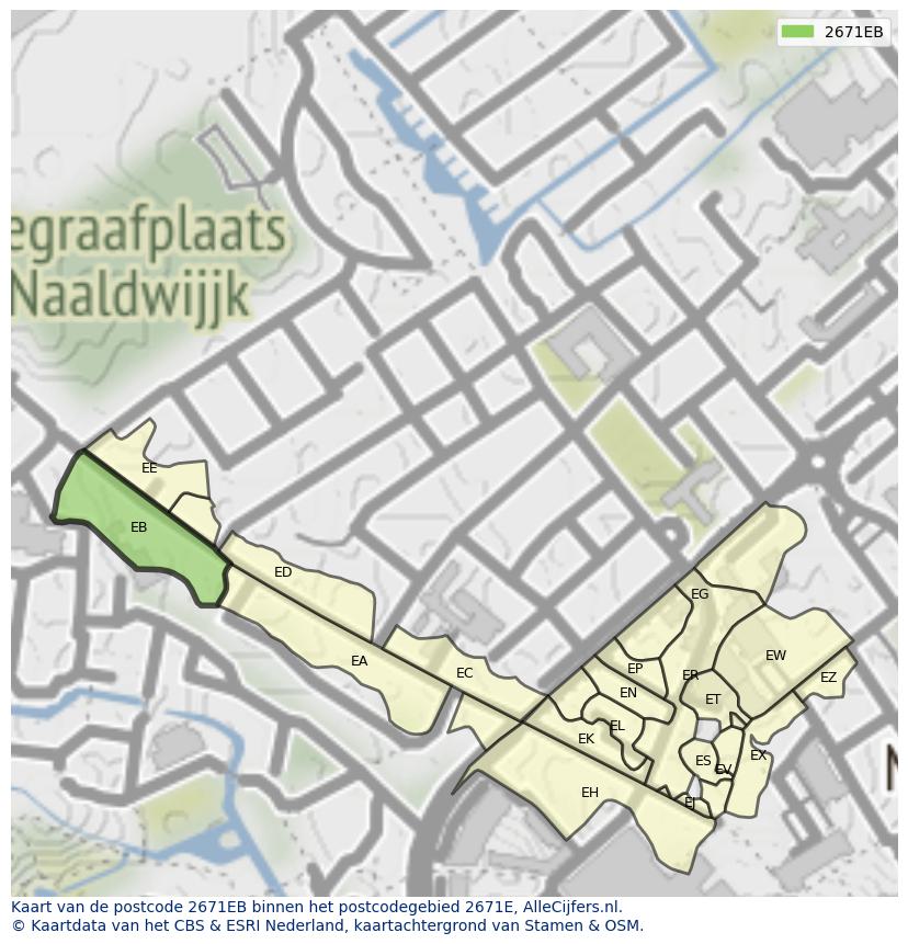 Afbeelding van het postcodegebied 2671 EB op de kaart.