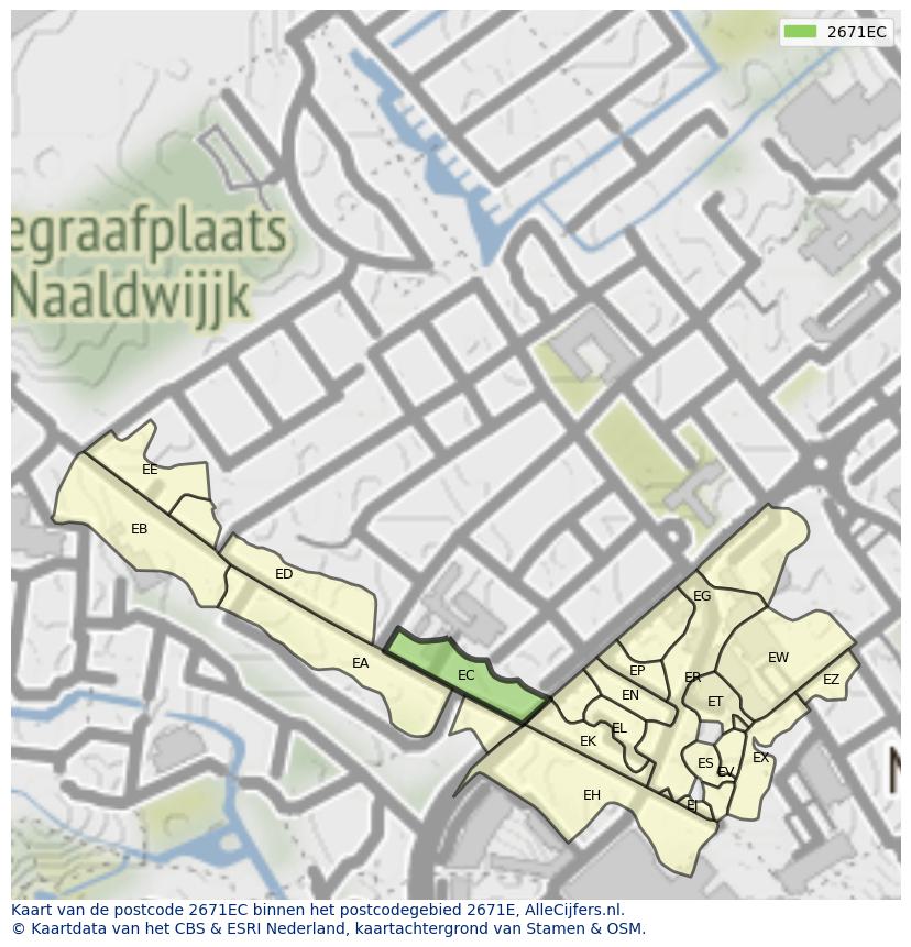 Afbeelding van het postcodegebied 2671 EC op de kaart.