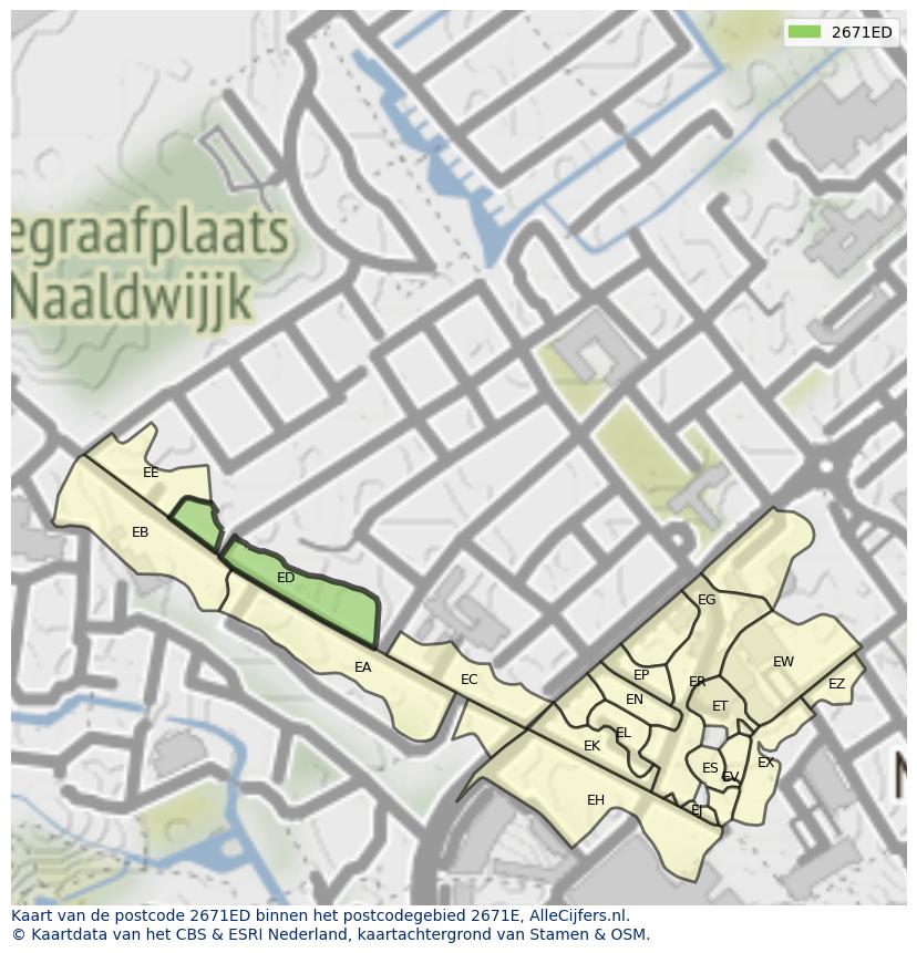 Afbeelding van het postcodegebied 2671 ED op de kaart.