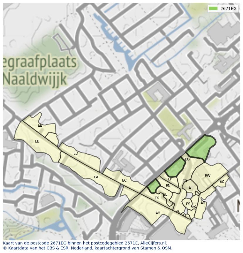 Afbeelding van het postcodegebied 2671 EG op de kaart.